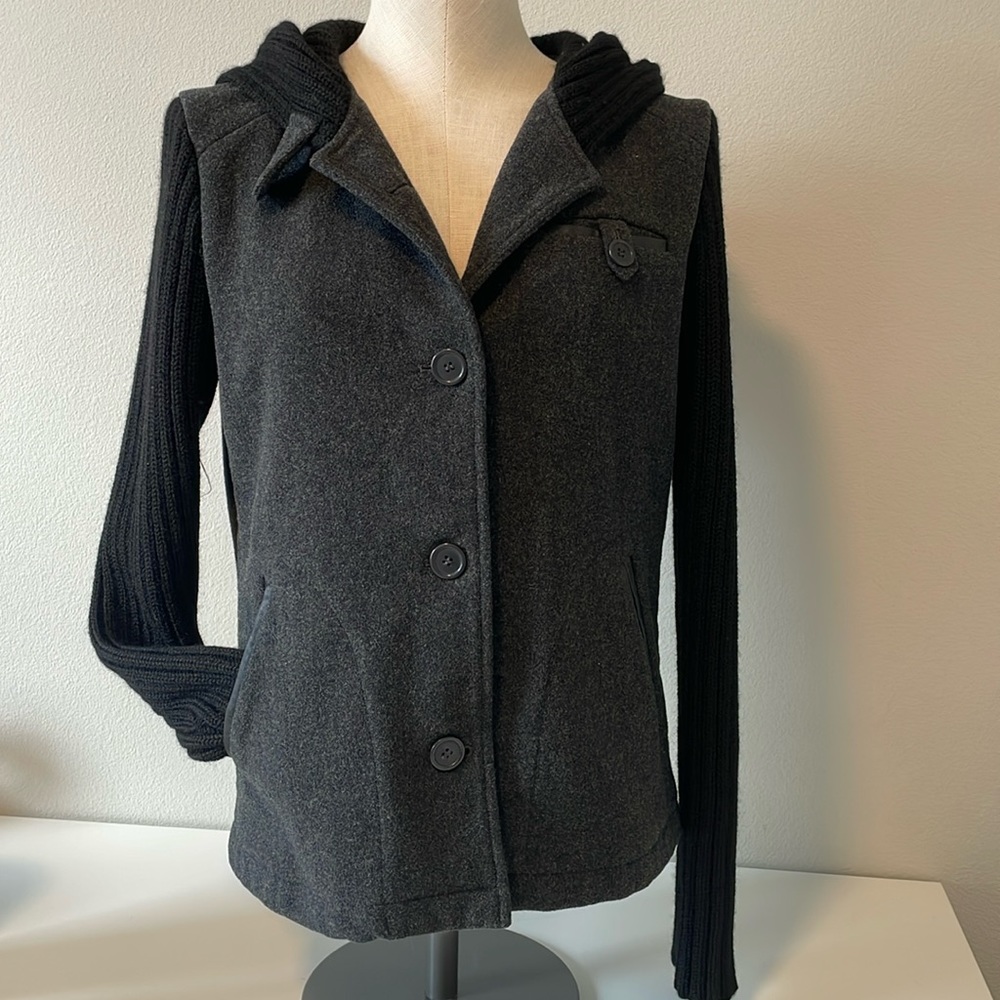 Smartwool Hooded Wool-Blend Button Jacket | Charcoal Gray | Size M